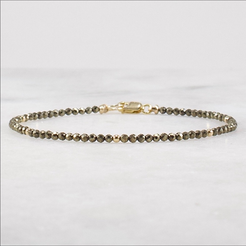 Pyrite Bracelet Beaded dainty minimalist Handmade Gemstone Jewelry